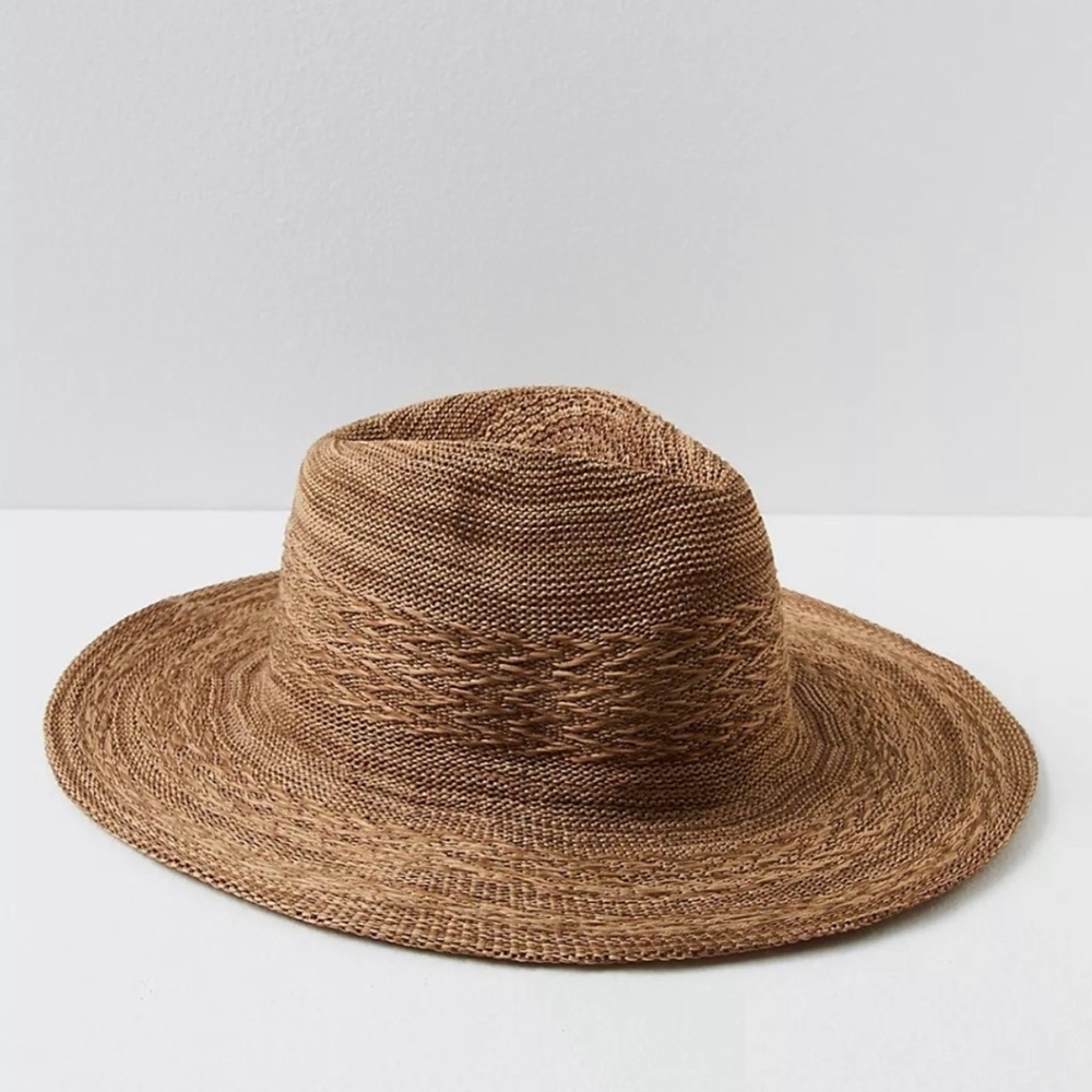 NWOT Free People • Arrow Woven Packable Hat • Coffee Brown • Adjustable One Size
